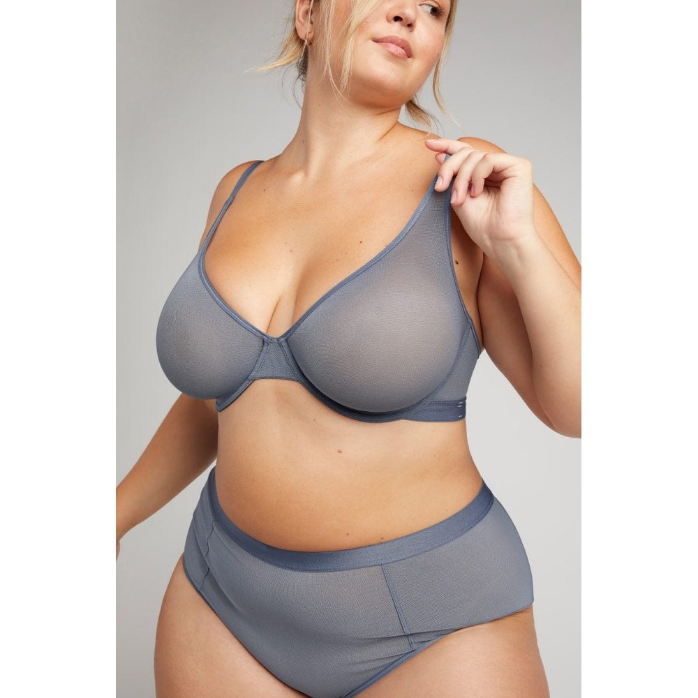 NEGATIVE Sz 36DDD Sieve Demi Bra Underwire Slate Blue Unlined